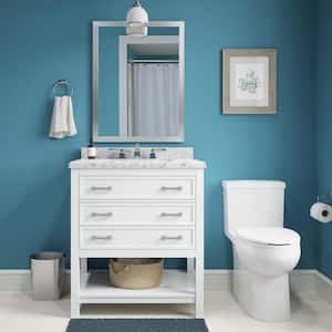 Everett 31 in. W x 22 in. D x 36 in. H Single Sink Freestanding Bath Vanity in White with Carrara Marble Top