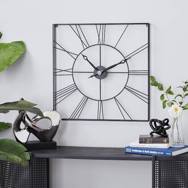 24 in. x 24 in. Black Metal Open Frame Square Wall Clock