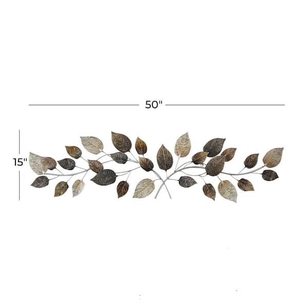 50 in. x  15 in. Metal Bronze Long Textured Leaf Wall Decor with Multiple Shades