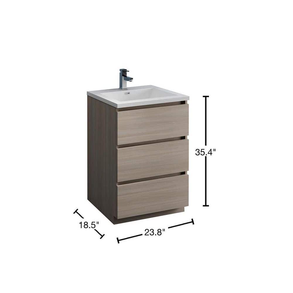 Gray Wood 24" Freestanding Bathroom Vanity with White Acrylic Top