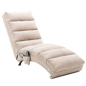 Beige Modern Casual Linen Massage Recliner Chaise Lounge With 8-Vibrating Massage Points