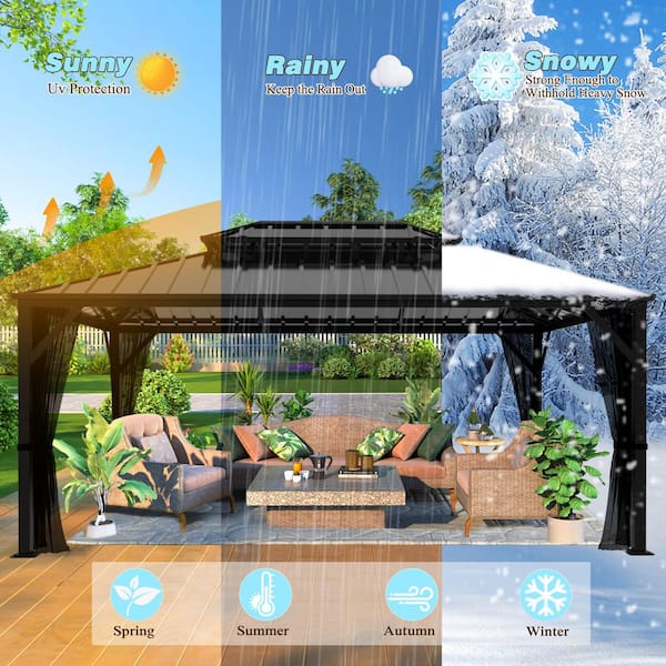 16 ft. W x 12 ft. D Double Hardtop Gazebo with Pre-Painted Galvanized Steel Roof and Textilene Netting