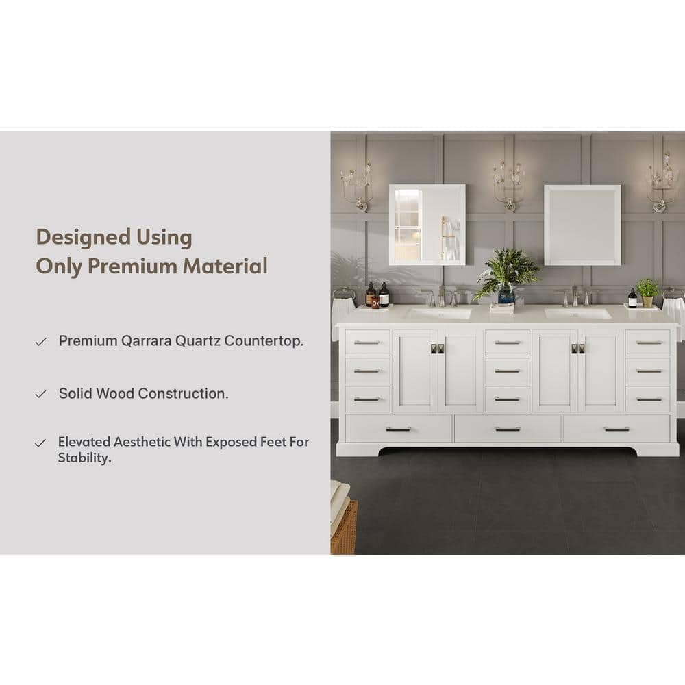 Eviva Storehouse 84" White Double Vanity with Carrara Marble Top