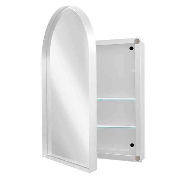Ziyudura 24 in. W x 36 in. H Arched Metal Recessed/Surface Mount Medicine Cabinet with Mirror, Adjustable Shelves, White