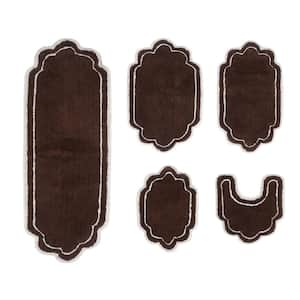 Allure Collection 100% Cotton Tufted Bath Rug, 5-Pcs Set with Contour, Brown