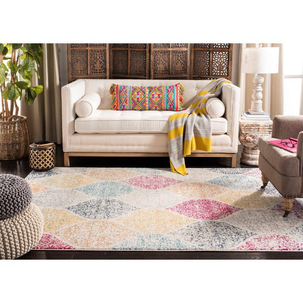 Multicolor Geometric Pattern Synthetic Round Rug