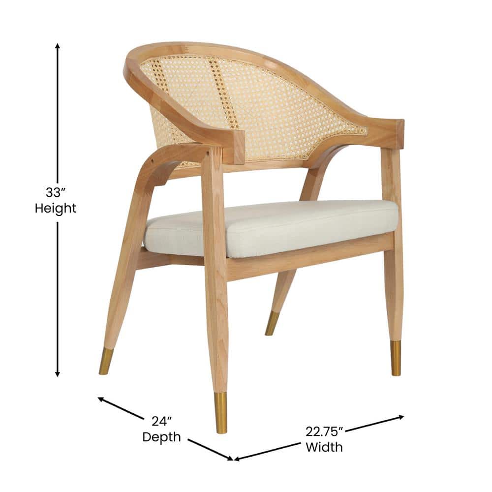 Natural Cane Rattan Dining and Accent Chair with Upholstered Seat
