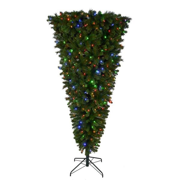 Home Accents Holiday 7 ft. Pre-Lit LED Wesley Upside Down Spruce Artificial Christmas Tree with 420 SureBright Color Changing Lights