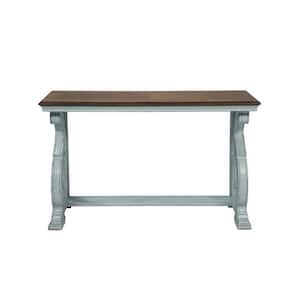 Myrtle 50 in. Oak/Antique Blue Standard Rectangle Wood Console Table with Storage