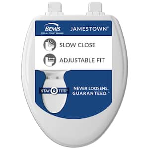 Jamestown Elongated Never Loosens Enameled Wood Closed Front Toilet Seat in White with Adjustability and Soft Close