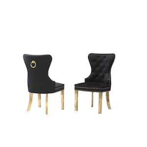 Pam Black Velvet Gold Stainless Steel Dining Chairs (Set of 2)