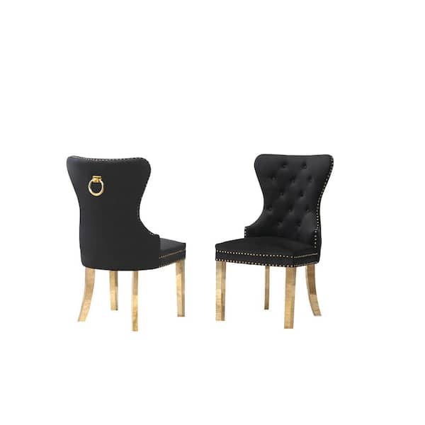 Best Quality Furniture Pam Black Velvet Gold Stainless Steel Dining Chairs (Set of 2)