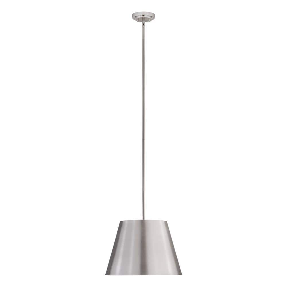 Lilly 18 in. 1-Light Brushed Nickel Shaded Pendant Light with Brushed Nicke