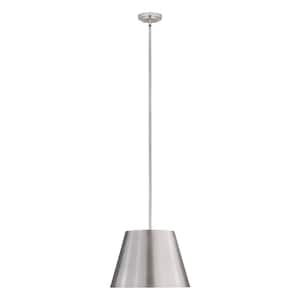 Lilly 18 in. 1-Light Brushed Nickel Shaded Pendant Light with Brushed Nickel Steel Shade, No Bulbs Included