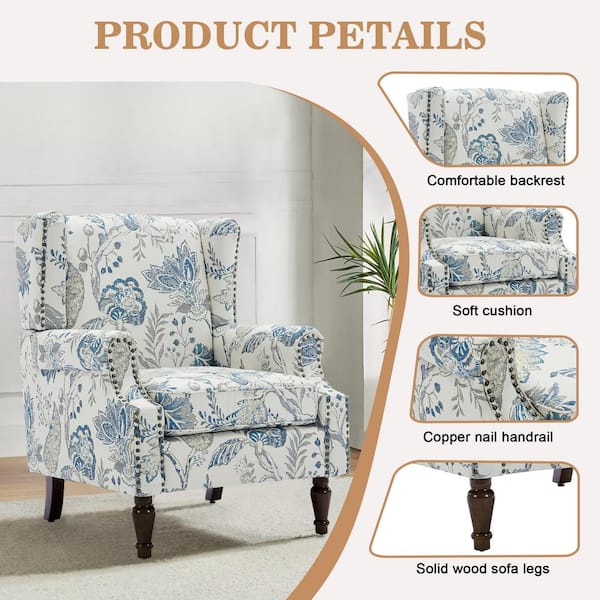 u*3様 G-Plan HighBackArmChairFresco Uixe Plants Blue Linen Upholstered High Back Accent Arm Chair with