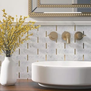 Natural White and Gold 11.86 in. x 11.54 in. Brick Joint Polished Marble Mosaic Tile (9.5 sq. ft./Case)