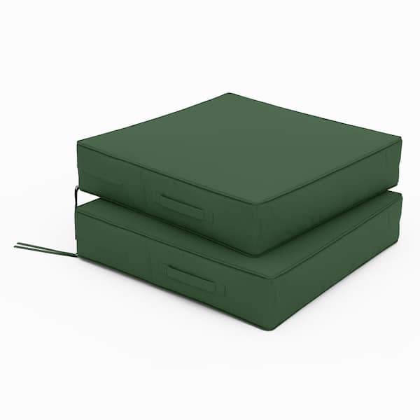22 in. x 22 in. x 4 in. (2-Pack) Square Outdoor Patio Seating Repacement Lounge Chair Dining Seat Cushion Green