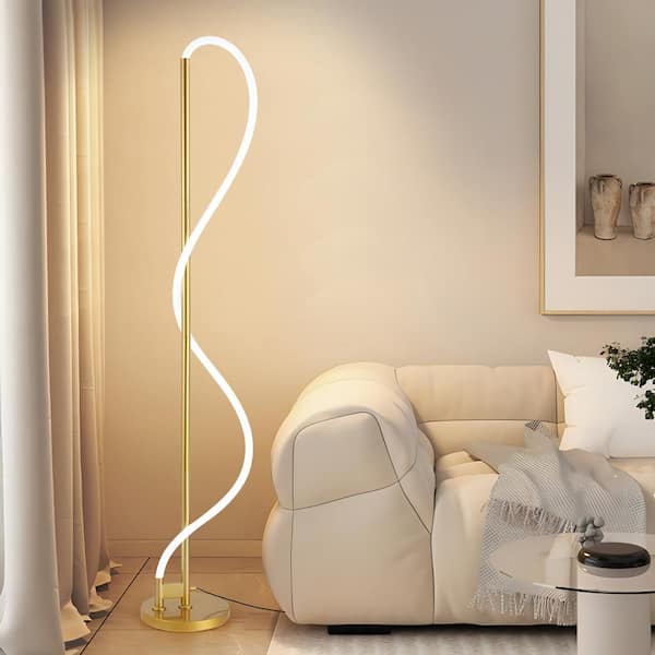 SUNLLOK 59 in. Gold Dimmable 1-Light Flexible DIY Modeling Ultra Bright White Light LED Standard Floor Lamp for Living Room