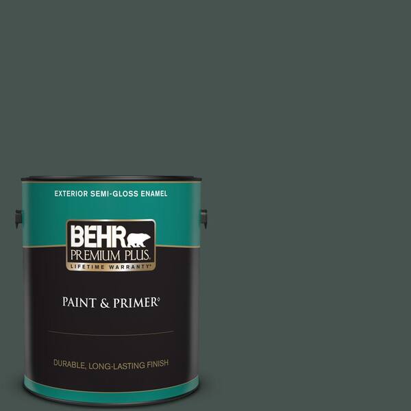 BEHR PREMIUM PLUS 1 gal. Home Decorators Collection #HDC-WR16-05 Evergreen Field Semi-Gloss Enamel Exterior Paint & Primer