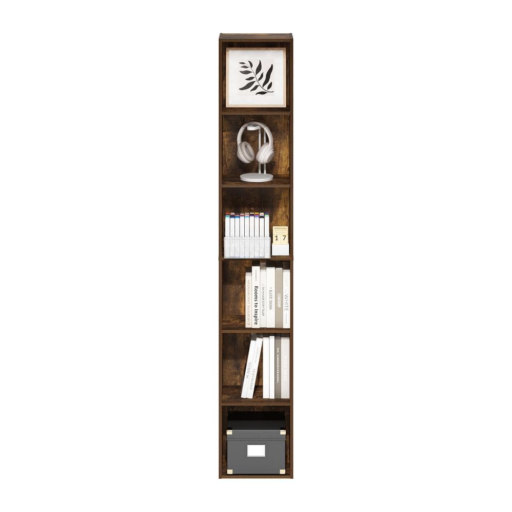 Amber Pine Tall Slim 6-Tier Wood Bookcase