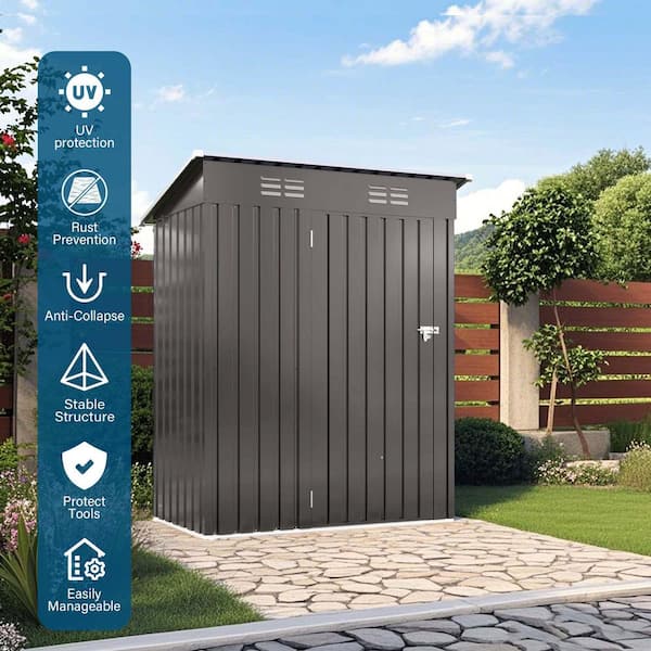 5 ft.W x 3 ft.D Outdoor Metal Storage Shed, Lockable Door Tool
