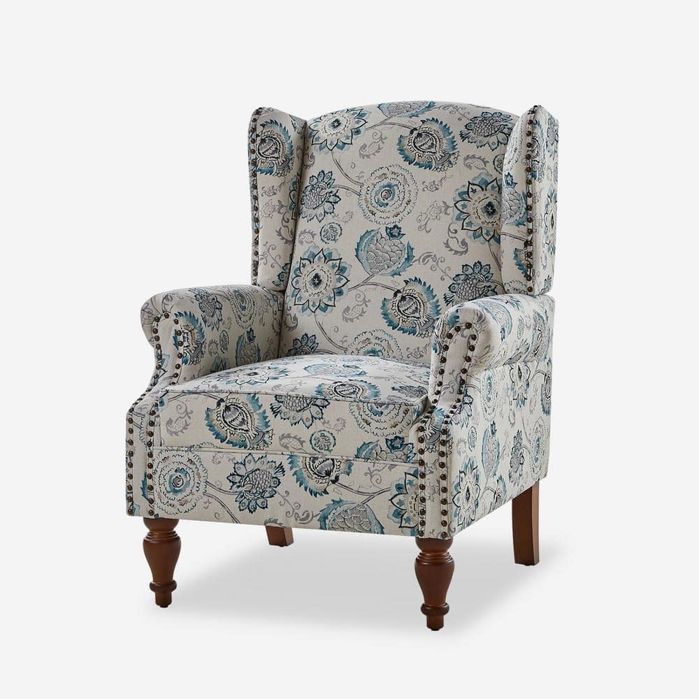 Jayden Creation Gille Traditional Upholstered Wingback Accent Chair With Spindle Legs Medallion