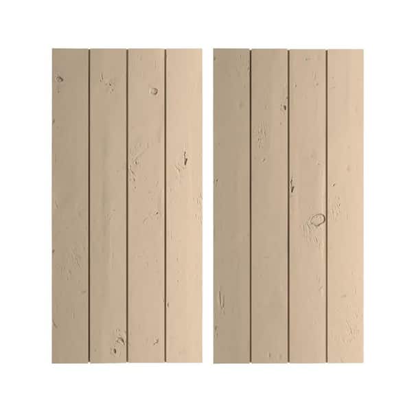 Ekena Millwork 22 in. x 52 in. Timberthane Polyurethane 4-Board Joined Board-n-Batten Knotty Pine Faux Wood Shutters, No Batten Pair