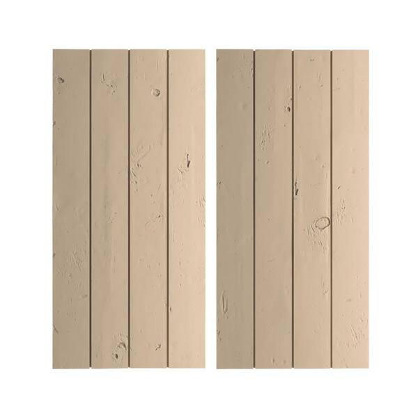 Ekena Millwork 22 in. x 58 in. Timberthane Polyurethane 4-Board Joined Board-n-Batten Knotty Pine Faux Wood Shutters, No Batten Pair