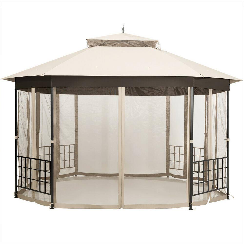 12-ft x 10-ft Beige Metal Polyester Octagonal Gazebo