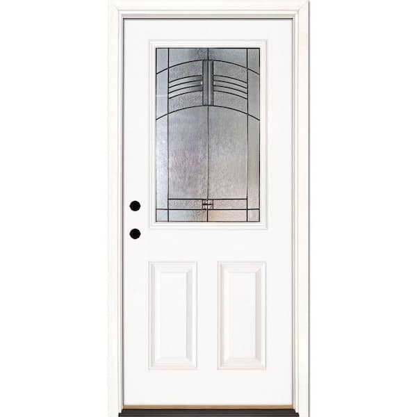 Feather River Doors 37.5 in. x 81.625 in. Rochester Patina 1/2 Lite Unfinished Smooth Right-Hand Inswing Fiberglass Prehung Front Door