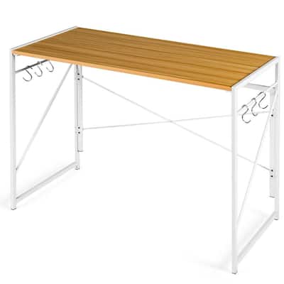 HOMCOM Writing Desk, 31.5 in. White Foldable Computer Desk with 