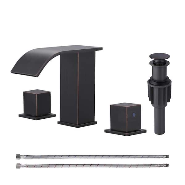 AVITAS 8 in. Widespread Double Knob Waterfall Bathroom Faucet with Pop-Up Drain in Spot Resist Oil Rubbed Bronze