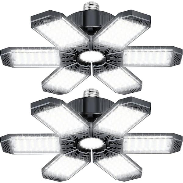 200W 20000LM LED Garage Lights 6 plus 1 Adjustable Panels 6500K Screw in E26/E27 Ceiling Lights for Workshop Barn 2-Pack