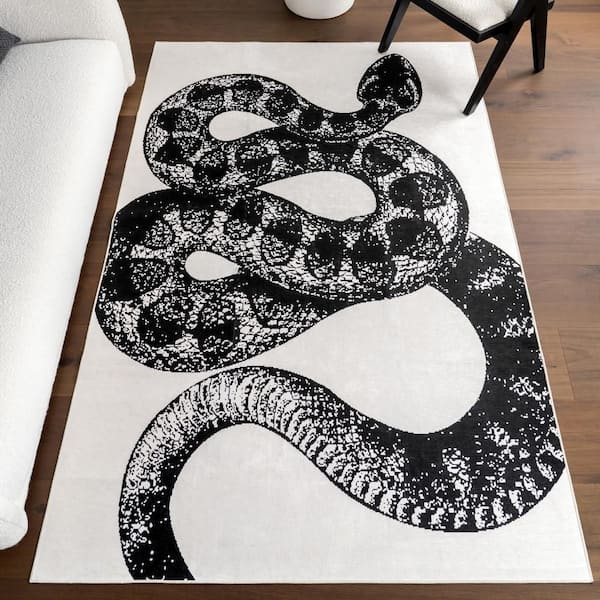 Casey Simple Serpent Spill Proof Washable Black 5 ft. x 8 ft. Indoor Area Rug