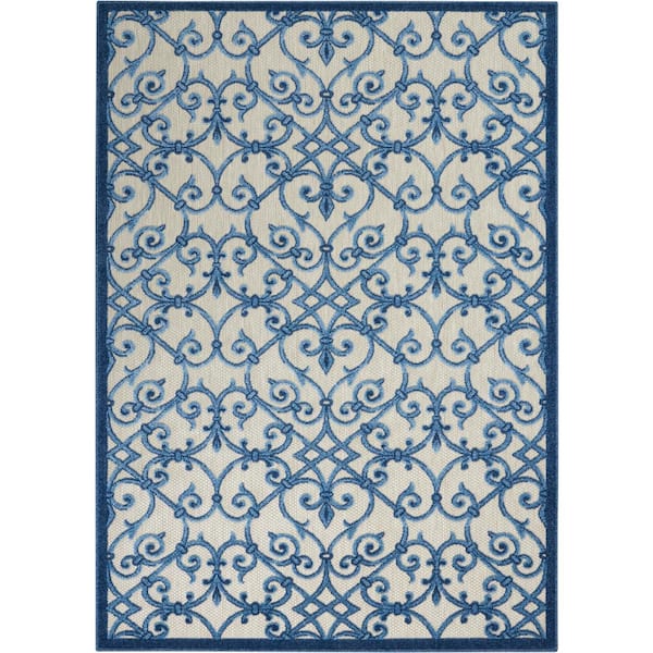 Aloha Gray/Blue 5 ft. x 8 ft. Moroccan Modern Indoor/Outdoor Patio Area Rug