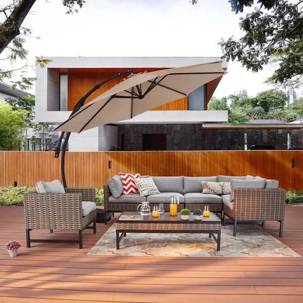 12 ft. Cantilever Patio Umbrella Fade Resistant and UV Protected with Base in Beige