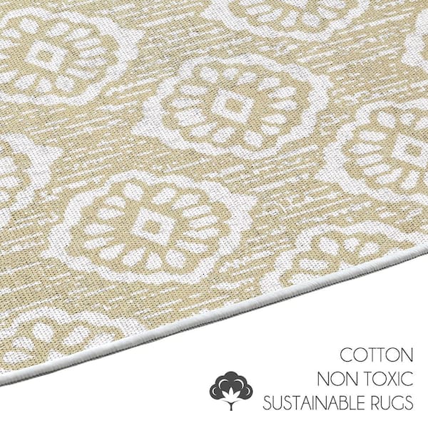 SUSSEXHOME Beige Color Floral Design Cotton Non-Slip Washable Thin