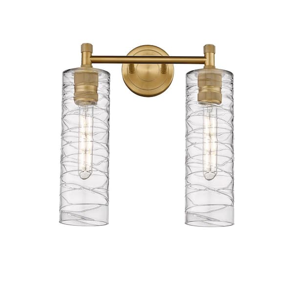 Innovations Crown Point 13.88 in. 2-Light Brushed Brass Vanity Light with Glass Shade