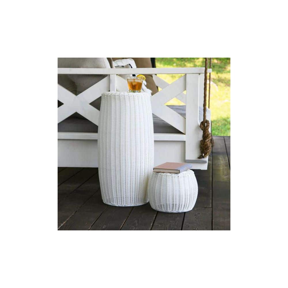White Cylindrical Woven Iron Storage Bin