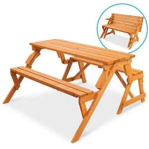 Rectangular 2 in 1 54 inch Outdoor Natural Wood Picnic Table or Garden Bench