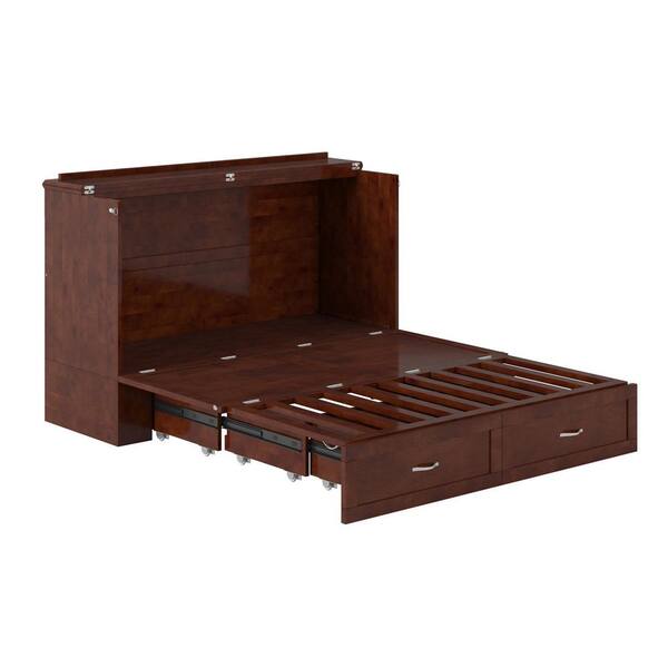 AFI Alara Walnut Brown Solid Wood Frame Queen Murphy Bed Chest with Storage and Built-in Charger