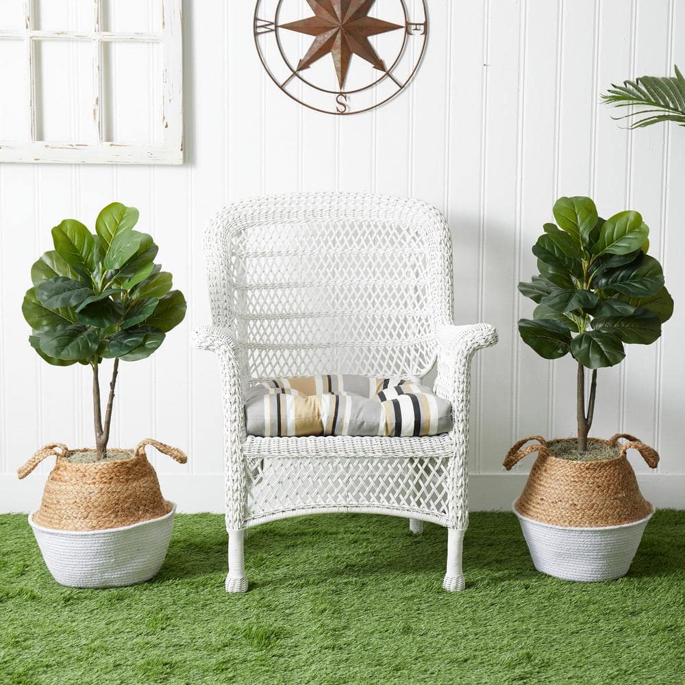 3 ft. Green Artificial Fiddle Leaf Fig Tree with White and Burlap Basket