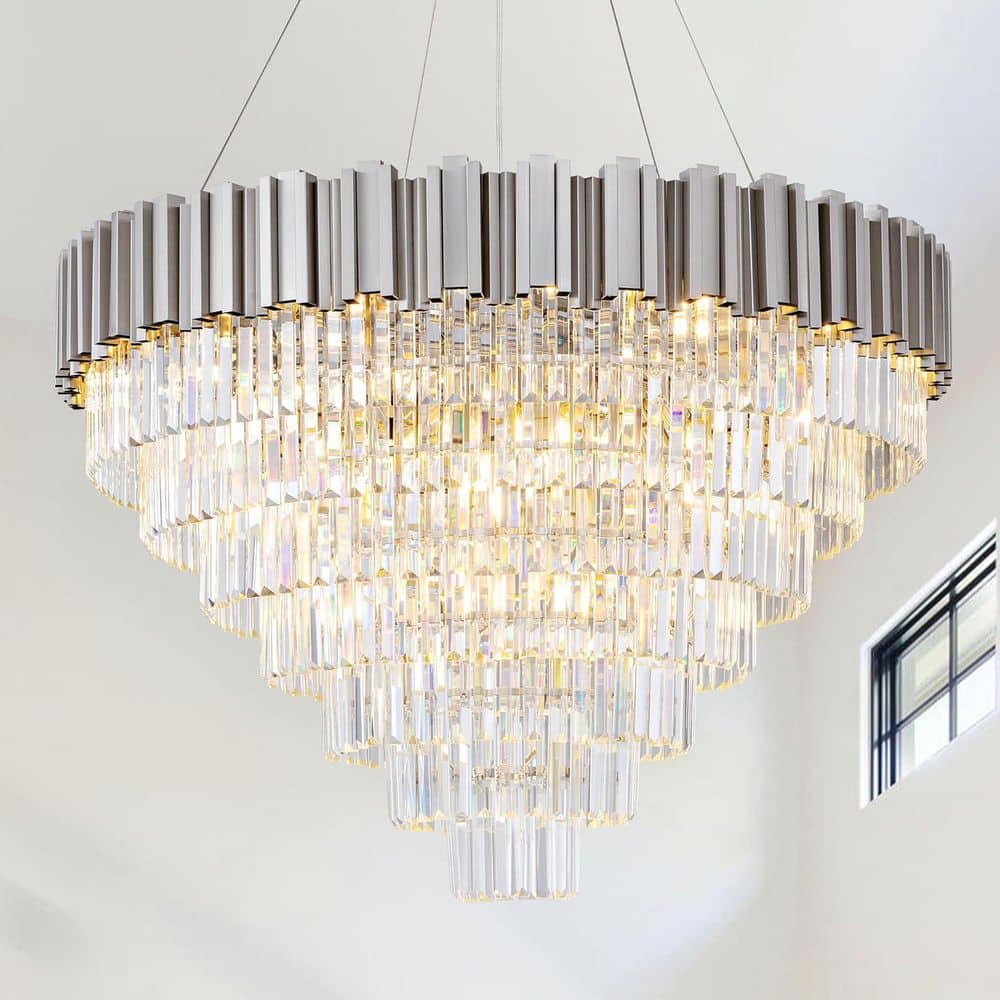 YUYI 39 in. 21-Light Luxury Silver Crystal Chandelier, 7-Tier