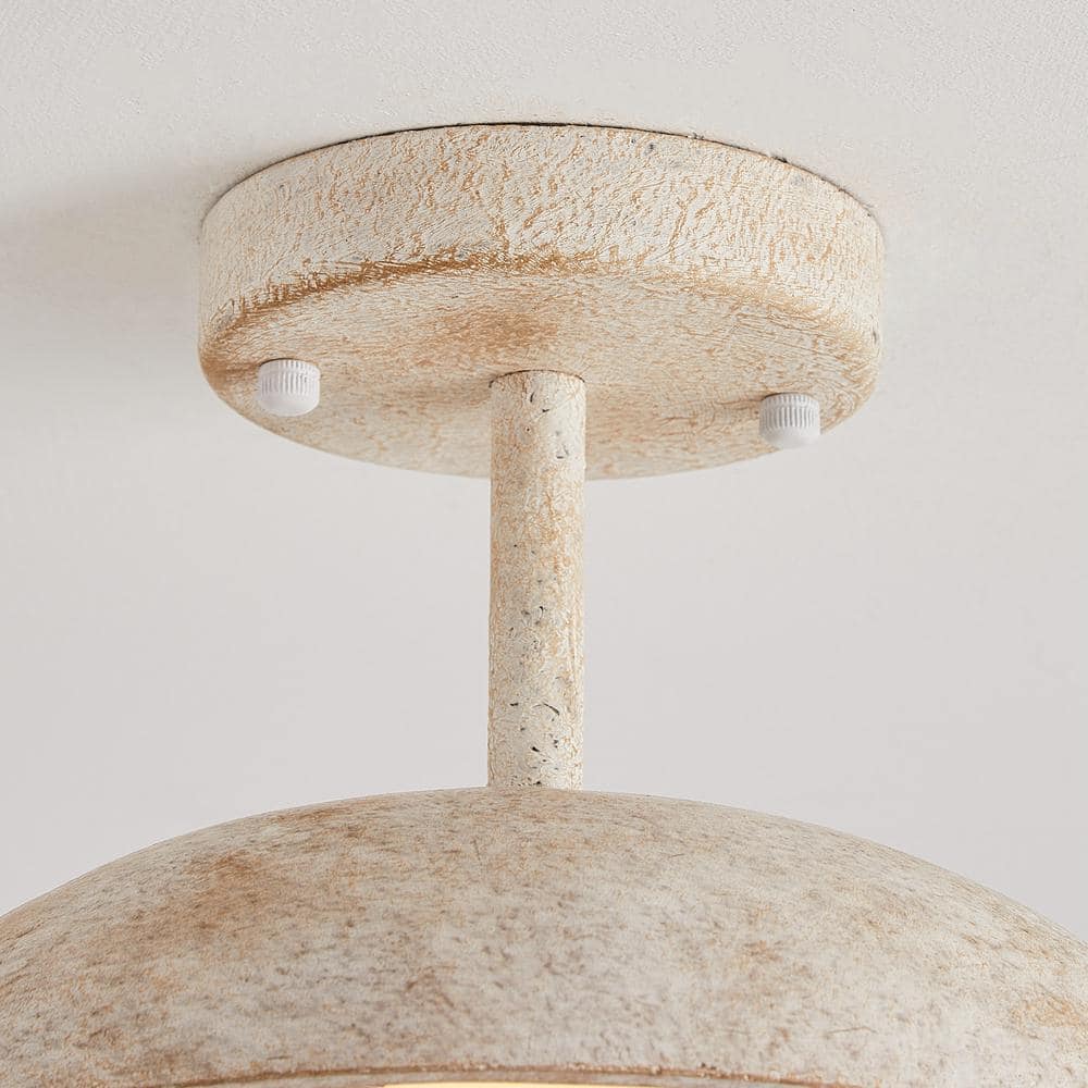 White Glass and Wood Farmhouse Semi-Flush Mount Light