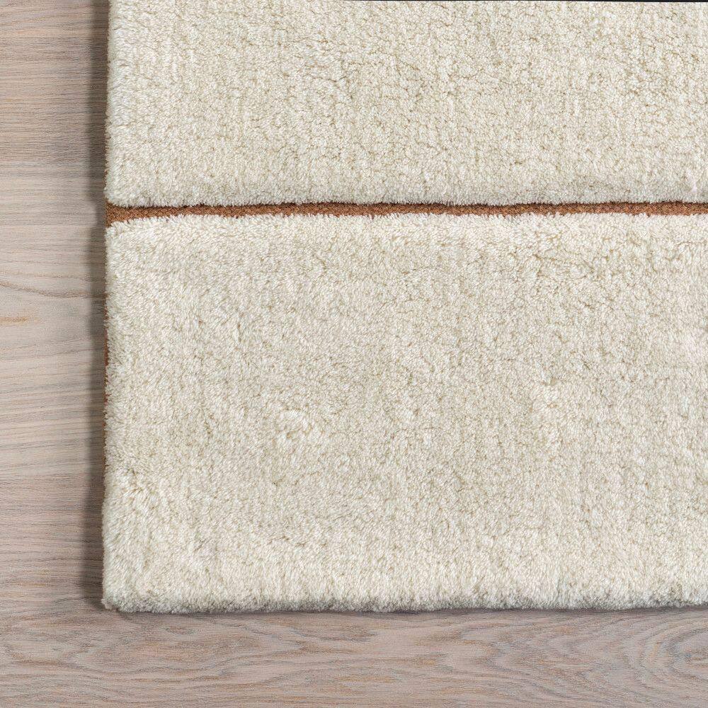 Cream and Brown Geometric Wool 6' x 9' Handmade Area Rug