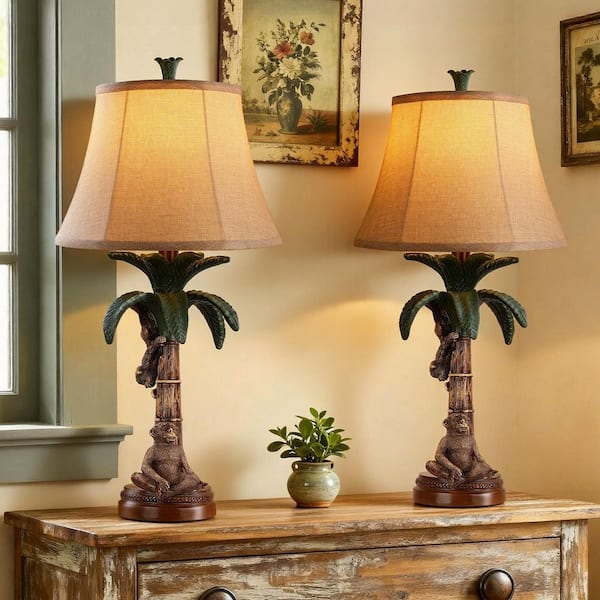 Rottogoon 24 in. Rustic Farmhouse Climbing Monkey Table Lamps Set