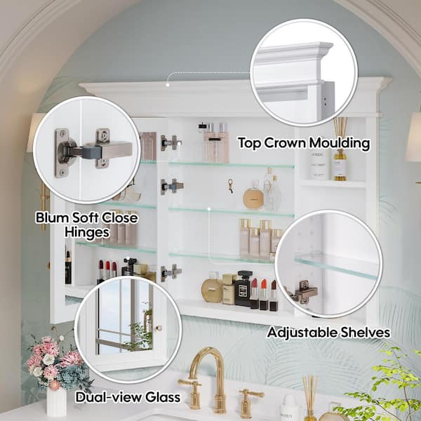 Forclover 48-in x 32-in Recessed Mount White Mirrored Soft Close Medicine Cabinet