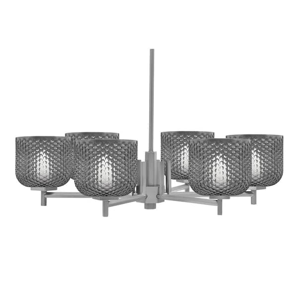 Unbranded Bridgewater 30 in. 6 Light Graphite Chandelier with 6 in. Smoke Textured Glass Shades, No Bulbs Included