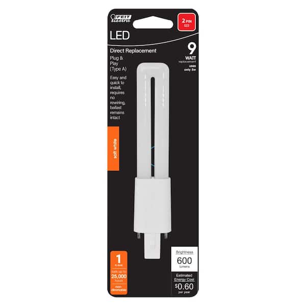 9-Watt Equivalent PL Twin Tube CFLNI Bi-Pin Plug-In G23 Base CFL Replacement LED Light Bulb, Soft White 2700K (24-Pack)