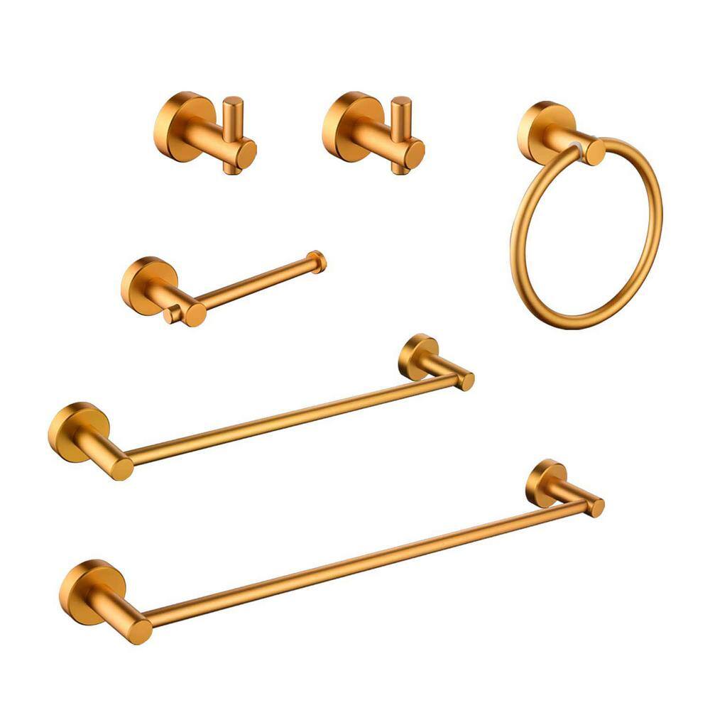 6 Piece Brushed Gold Bathroom Towel Rack Set Wall Mount AM1209D105